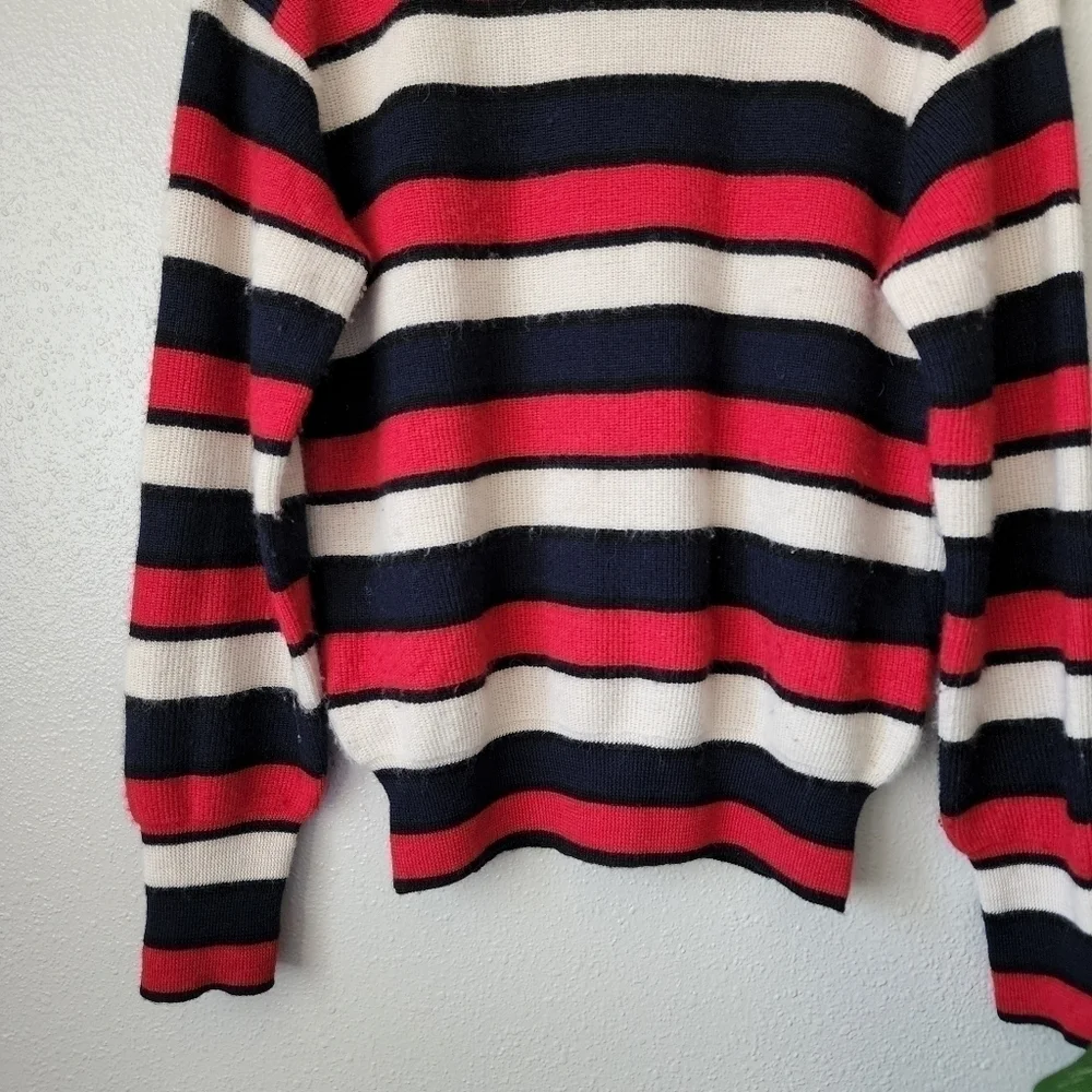Tory Burch Baby Alpaca Knit Austrie Striped Navy Red Pullover Sweater Preppy S